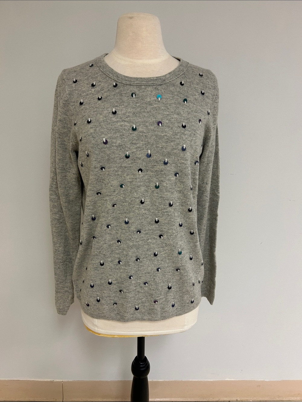 J. Crew Collection 100% Cashmere Gray Sequin Sweater, M